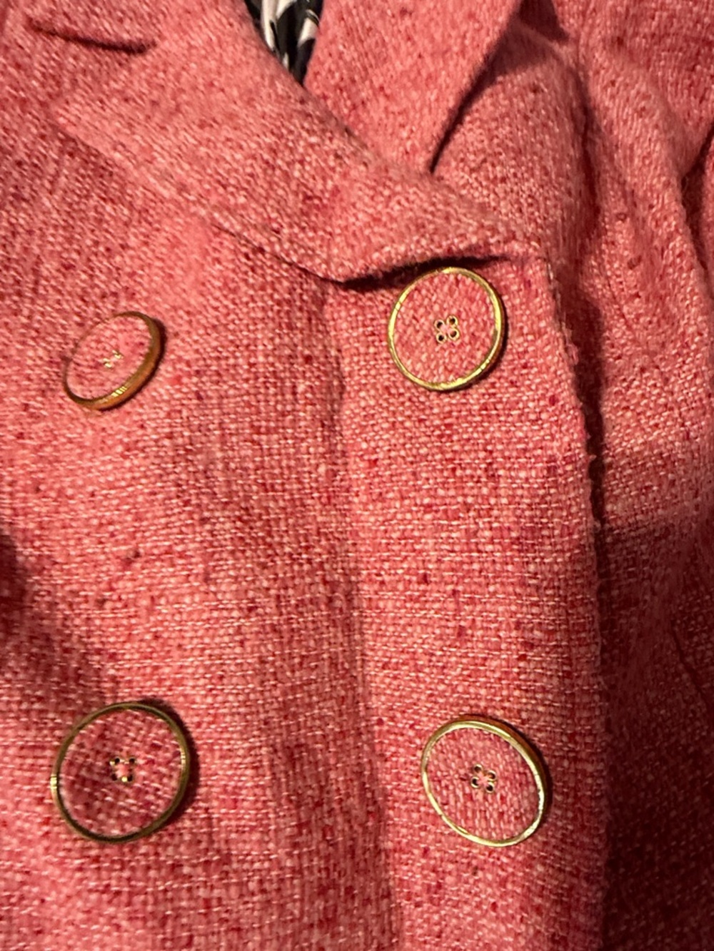 CAbi Coral-Pink Double-Breasted Tweed Pea Coat - Picture 4 of 5